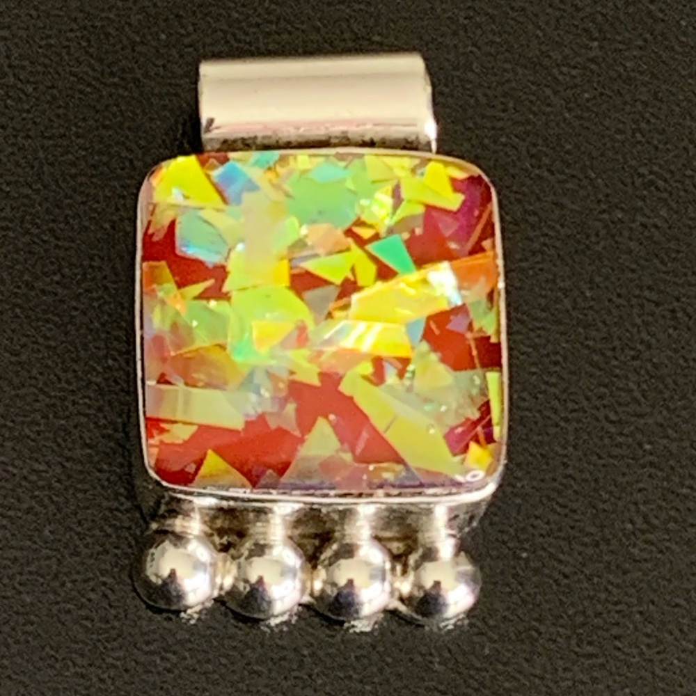 Large vintage MEXICO Sterling Silver 925 Glitter Confetti Pendant